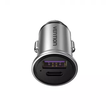Ładowarka samochodowa Vention Two-Port USB A+A (30+30) Szary Mini Styl Aluminium