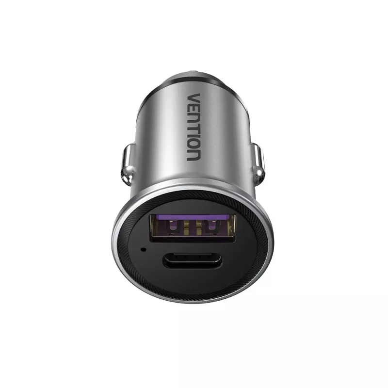 Ładowarka samochodowa Vention Two-Port USB A+A (30+30) Szary Mini Styl Aluminium