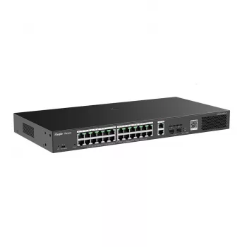 Przełącznik zarządzalny RUIJIE RG-ES228GS-P — 26x Gigabit RJ-45, 24x porty PoE, budżet PoE 370W, 2x SFP, metalowa obudowa rack