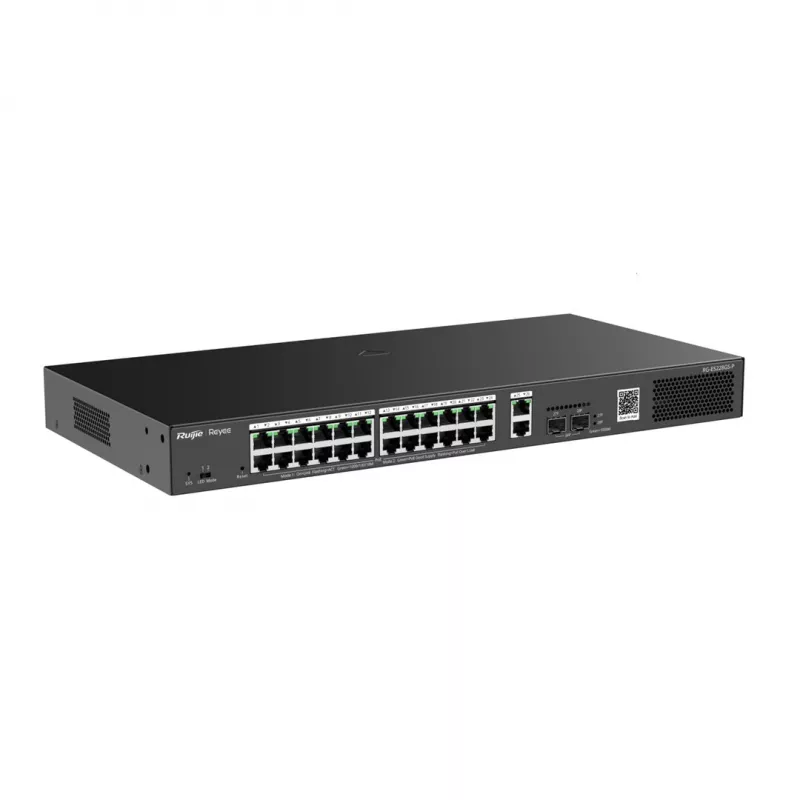 Przełącznik zarządzalny RUIJIE RG-ES228GS-P — 26x Gigabit RJ-45, 24x porty PoE, budżet PoE 370W, 2x SFP, metalowa obudowa rack
