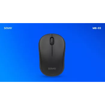 Mysz bezprzewodowa SAVIO MB-03, interfejs Bluetooth, 1000 DPI, bateria AA, 99×60×39 mm, 51 g, odbiornik w zestawie