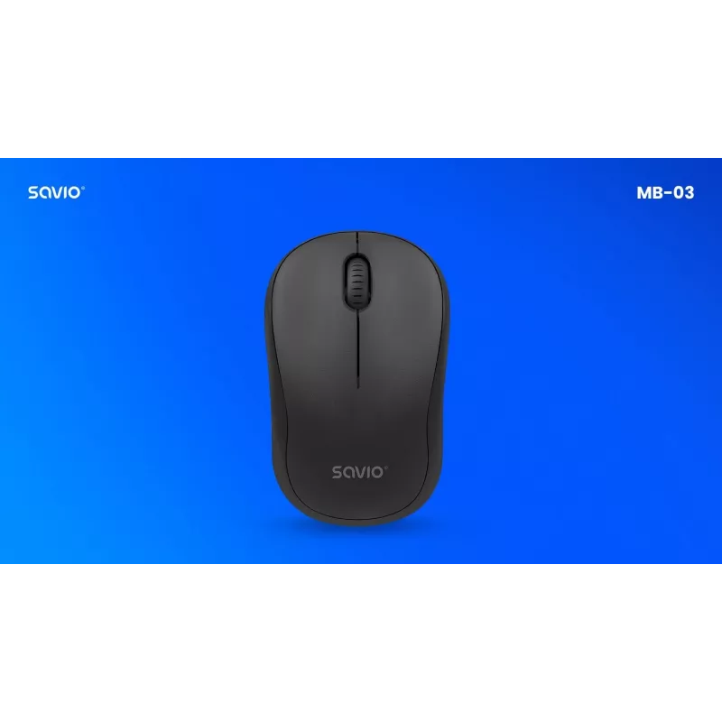 Mysz bezprzewodowa SAVIO MB-03, interfejs Bluetooth, 1000 DPI, bateria AA, 99×60×39 mm, 51 g, odbiornik w zestawie