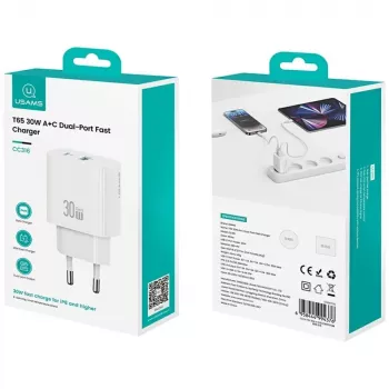 Ładowarka usams USA001632 30W 1×USB-C 1×USB-A Szybkie ładowanie