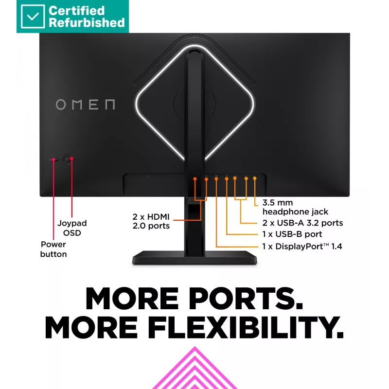RENEW srebrny OMEN by HP 27qs QHD Gaming Monitor - 27 2560x1440 QHD 400-nit 240Hz AG, IPS, 2x HDMI/DisplayPort, 2x USB-A, speakers, height adjustable/tilt/pivot, 1 years