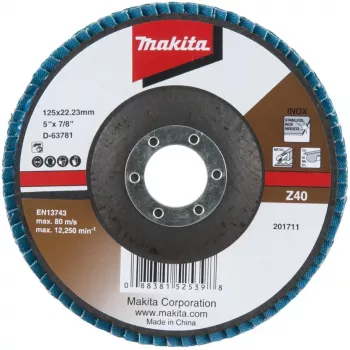 Makita - tarcza szlifierska - do metalu, stali nierdzewnej, metali nieżelaznych - 125 mm - Ziarnistość: Z40 (D-63781)