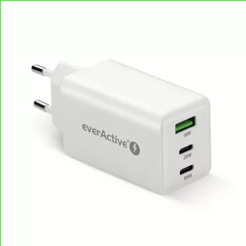 Ładowarka sieciowa everActive SQ-655Q 65W, 1×USB-A + 2×USB-C szybkie ładowanie