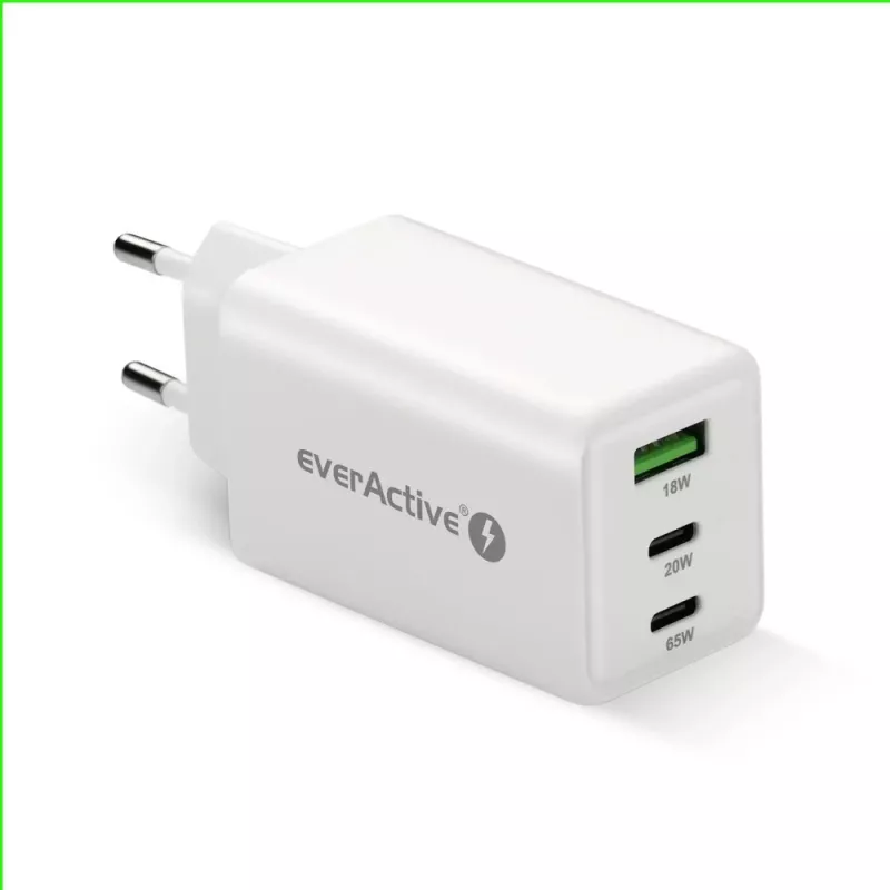 Ładowarka sieciowa everActive SQ-655Q 65W, 1×USB-A + 2×USB-C szybkie ładowanie