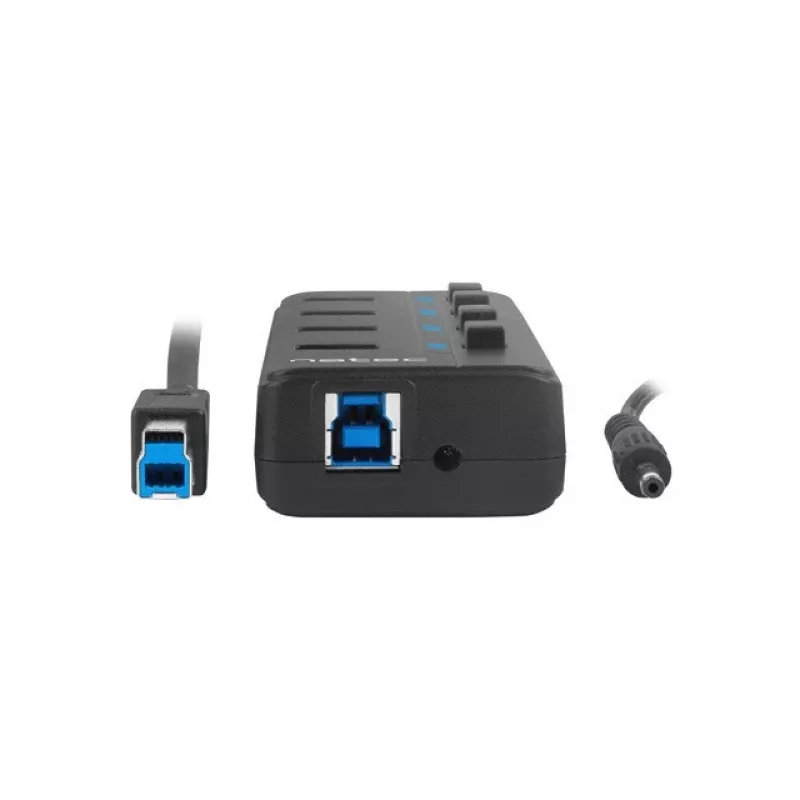 Hub USB NATEC MANTIS USB 2.0 Type-B — 4x porty USB 3.2 Gen 1 Type-A, czarny, kabel 0,8 m, zasilacz sieciowy, wyłącznik zasilania