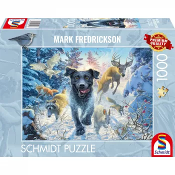 Mark Fczerwonyrickson: dog love - czarny labrador na śniegu, Puzzle 1000 elementów