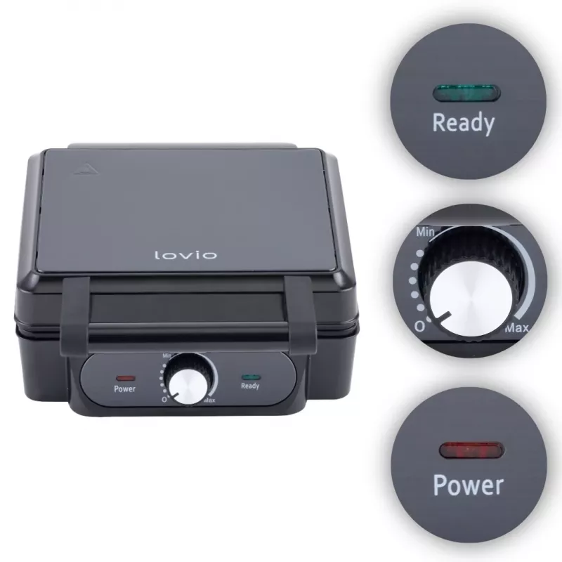 Gofrownica Lovio LVWF001BK — 1400 W, czarna, elektryczna gofrownica blatowa