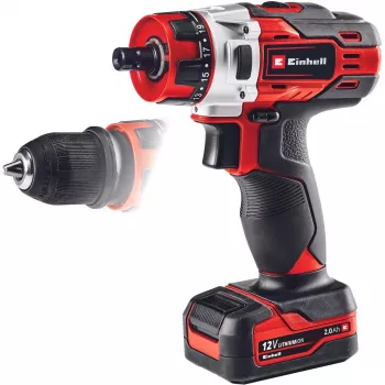 Einhell TE-CD 1. Produktdesign: Handbohrmaschine, Spannzange Typ: Ohne Schlüssel. Anzahl der Gänge: 2, 20, Leerlaufdrehzahl (max.): 1400 U/min, Bohrdr