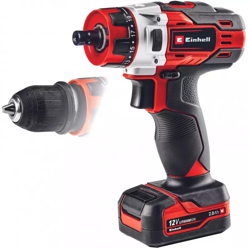 Einhell TE-CD 1. Produktdesign: Handbohrmaschine, Spannzange Typ: Ohne Schlüssel. Anzahl der Gänge: 2, 20, Leerlaufdrehzahl (max.): 1400 U/min, Bohrdr