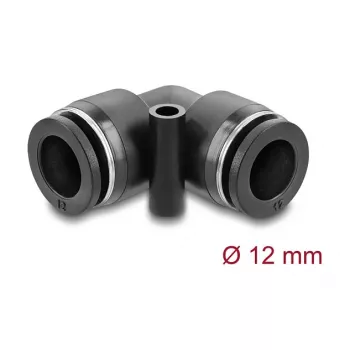 Złącze pneumatyczne DELOCK 12 mm, kątowe 90° z otworem montażowym, gwint wewnętrzny, metal/tworzywo, długość 39,5 mm