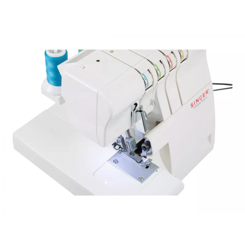 Overlok SINGER 14SH654 — elektryczny, dziurka 4-krokowa, wolne ramię, 1300 wzorów ściegów, biały