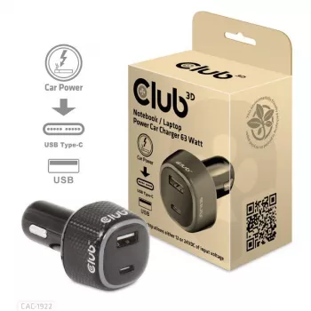 CLUB3D Ładowarka samochodowa do notebooka / laptopa 63 Watt, Auto, zapalniczka, 24 V, czarna