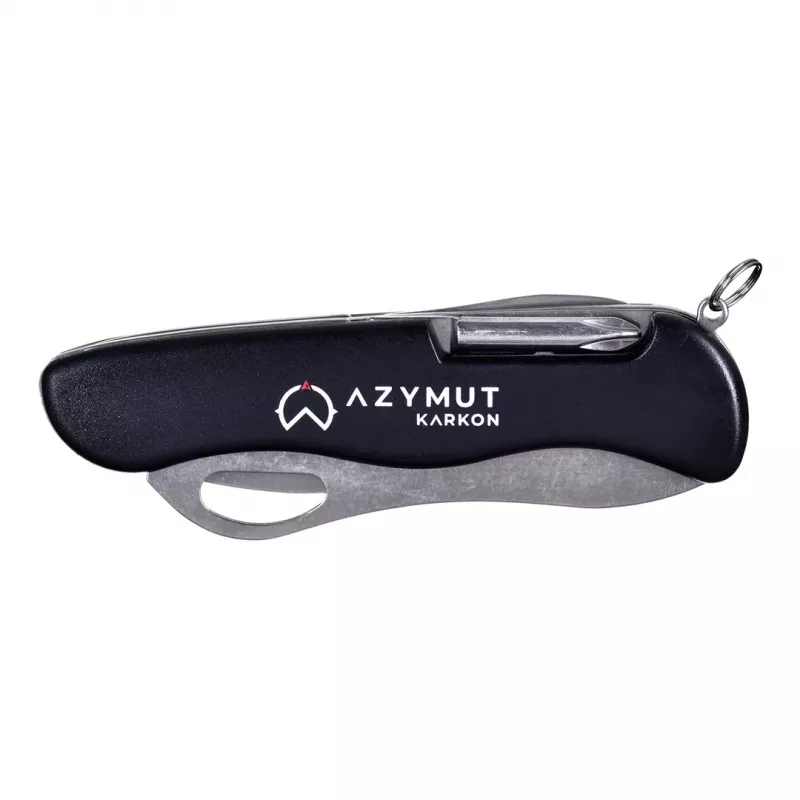 Scyzoryk AZYMUT HK20018 — pełnowymiarowy multitool, 9 narzędzi, stal nierdzewna 420J2/3CR13, złożony 11 cm, 146 g, skórzany futerał, brelok