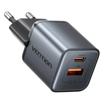 Ładowarka Vention FEWH0-EU 30W GaN — 1× USB-C, 1× USB-A, 30 W, czarna