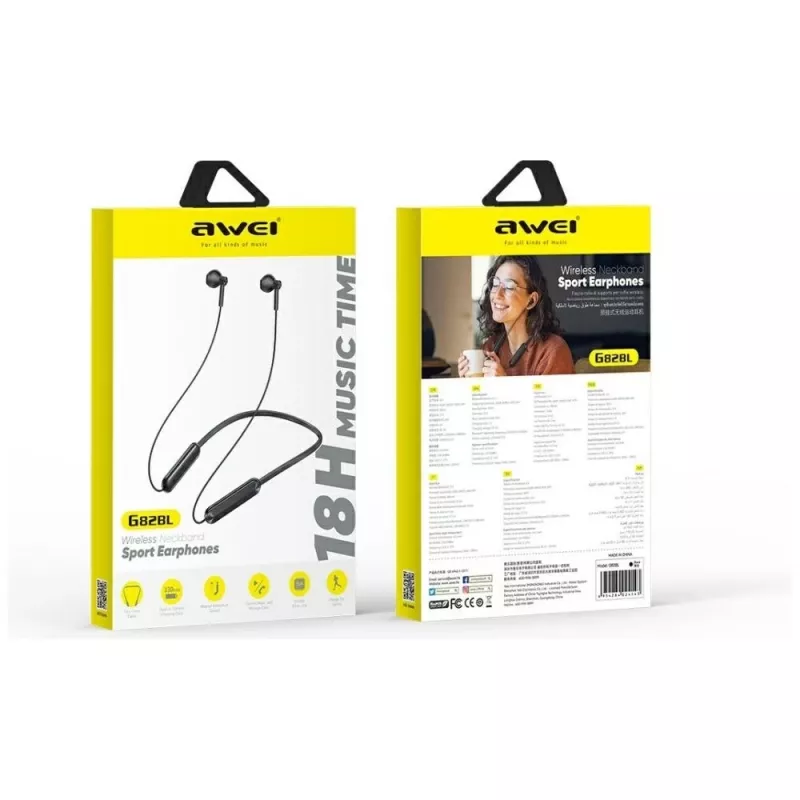 Słuchawki Bluetooth Awei G82BL sportowe — bezprzewodowe z zaczepem na ucho, łączność Bluetooth