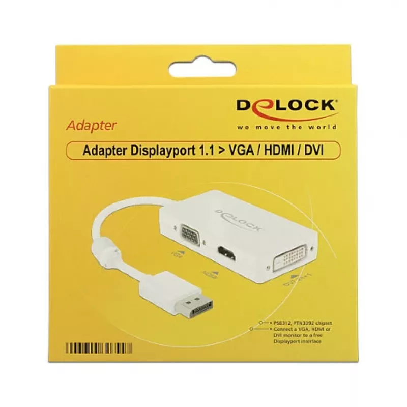 Kabel adapterowy DELOCK DisplayPort wtyk > 1 x VGA + 1 x HDMI + 1 x DVI 24+1 biały