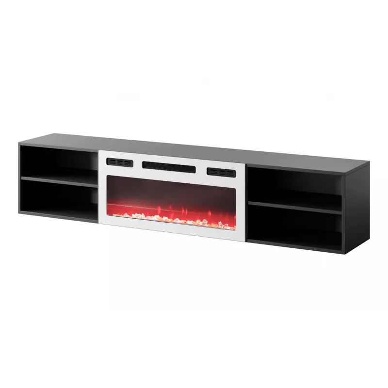 szafka RTV POLO 180x33x39 czarny + kominek biały