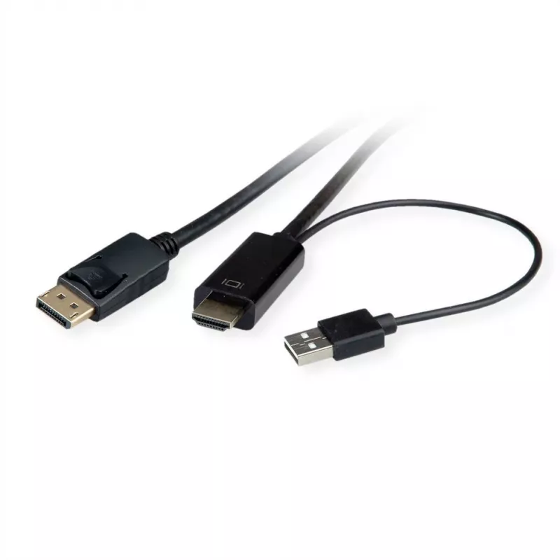 ROTRONIC-SECOMP Roline - Videokabel - HDMI, USB (nur Strom) männlich zu DisplayPort männlich - 1 m - abgeschirmt - Schwarz - unterstützt 4K 60 Hz (384