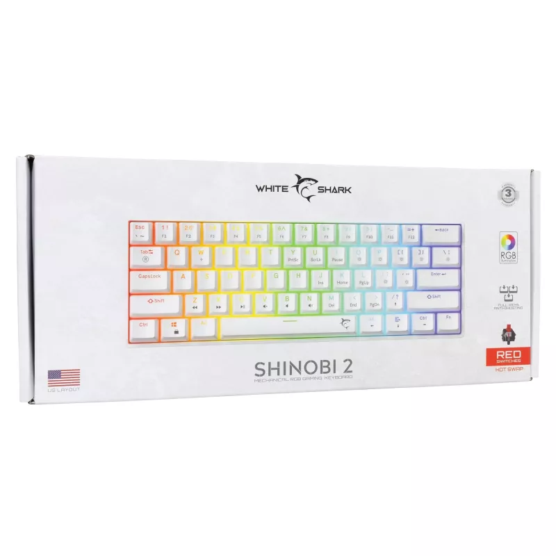 Przewodowa klawiatura mechaniczna White Shark Shinobi-2 (GK-004211) — układ US, przełączniki czerwony, biała
