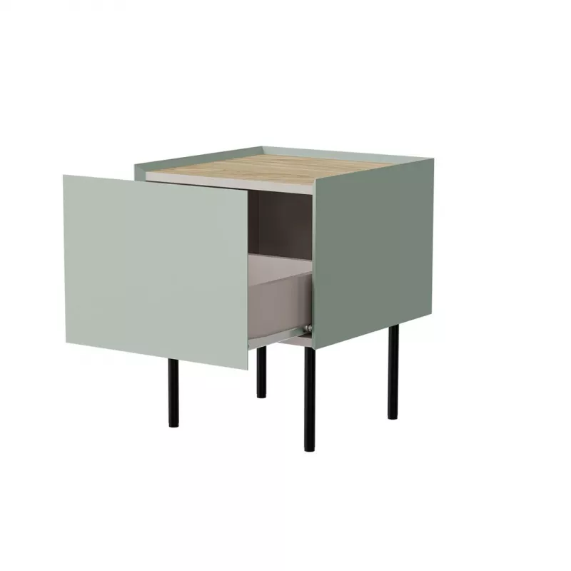 Szafka nocna Cama Meble FELLINI 40x41x60, oliwkowa z blatem z dębu olejowanego, 1 szuflada, komplet 2 szt.