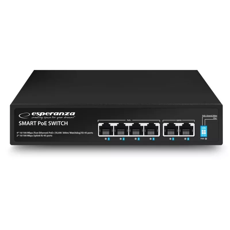 Esperanza ENS105 6-portowy przełącznik PoE 10/100 60W