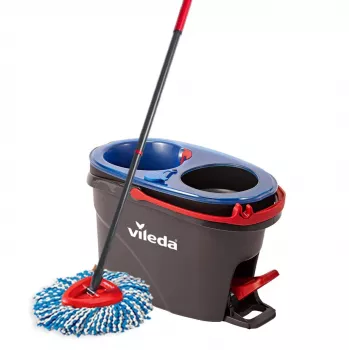 Mop do podłogi VILEDA z mikrofibry 320 mm, uchwyt teleskopowy 55–123 cm, zmywalny, głowica obrotowa 360°, czarny/niebieski/czerwony