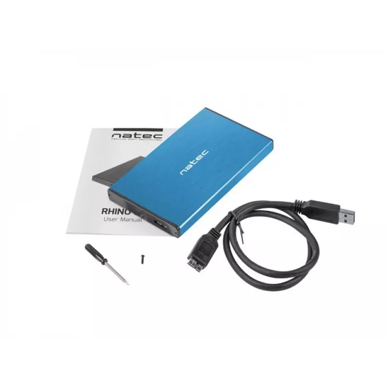 Zewnętrzna obudowa HDD/SSD NATEC Rhino GO 2,5 cala — USB 3.0, SATA III, do 4 TB, 9,5 mm, aluminium, niebieska