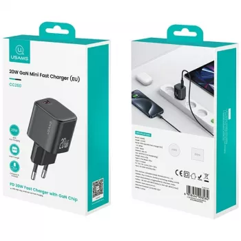Ładowarka usams USA001627 20W 1×USB‑C z kablem USB‑C — szybka ładowarka do telefonów i tabletów