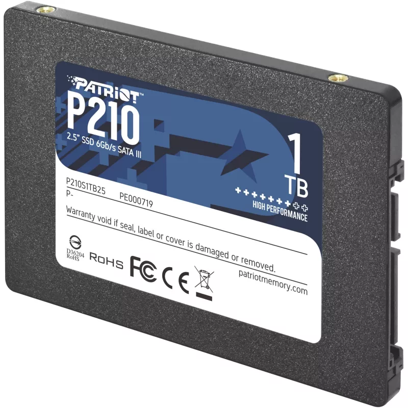 Dysk SSD 2,5 inch SATA III PATRIOT P210 1 TB — odczyt 500 MB/s, zapis 400 MB/s, wysokość 7 mm