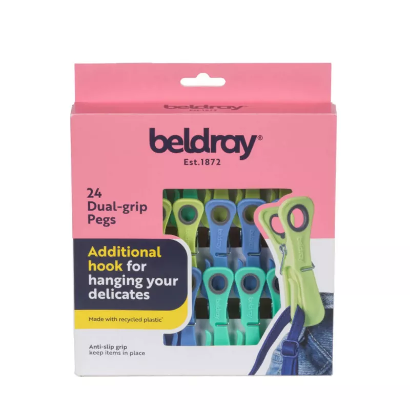Beldray Dual-Grip klamerki LA035716RPFEU7 zielone/niebieskie - klamerki do prania, konstrukcja z podwójnym uchwytem