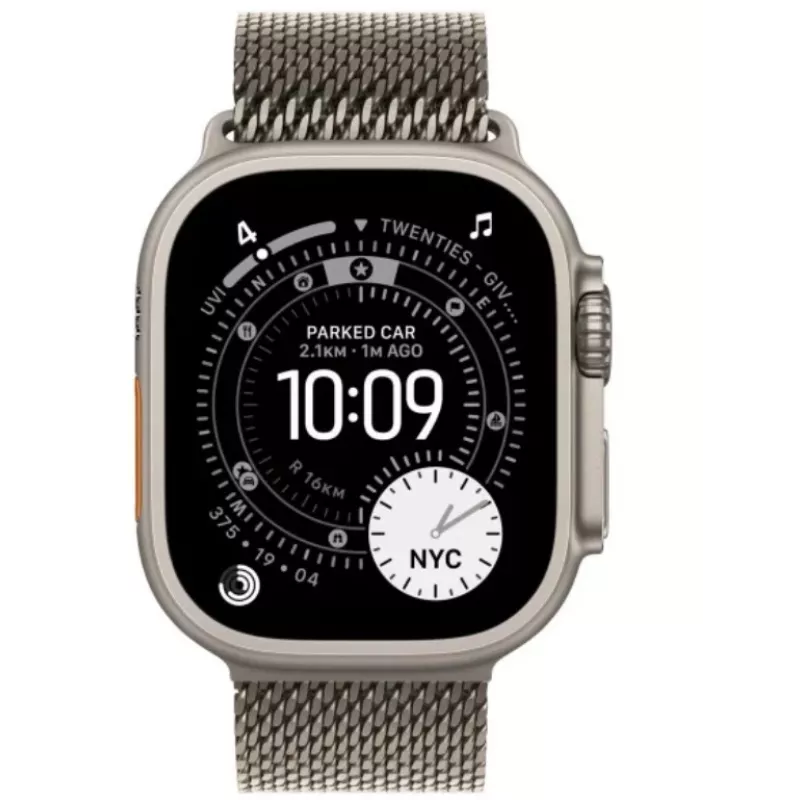 Smartwatch Apple Watch Ultra 3 GPS + Cellular 49mm koperta z naturalnego tytanu z bransoletą milanese z naturalnego tytanu — 64 GB, OLED, 422×514, wodoszczelny 100 m, duży