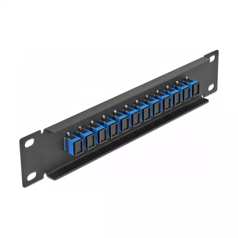 Patch panel światłowodowy DeLOCK 10 cali 12 portów SC Simplex niebieski 1U czarny