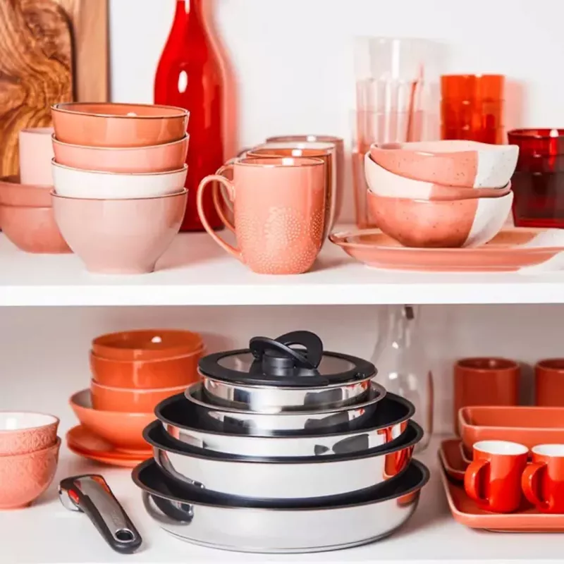 Zestaw garnków Tefal Ingenio Emotion L897SB74 — 11-częściowy, sztaplowalny, stal nierdzewna z powłoką nieprzywierającą, do piekarnika, Thermo-Spot