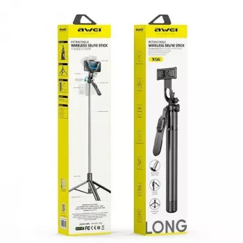 Selfie stick Awei X56 aluminium Czarny — rozsuwany uchwyt ręczny do smartfonów
