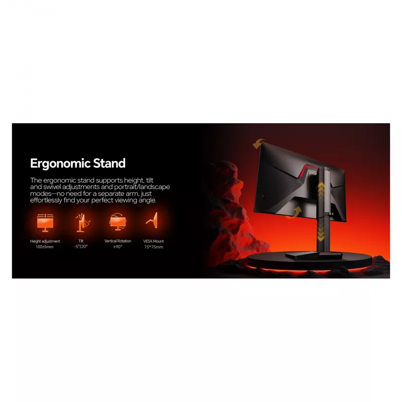 Monitor komputerowy Koorui G2722P 27 cali (68,6 cm) Quad HD 2560×1440, 1 ms, 16:9, VESA, regulacja wysokości — Czarny