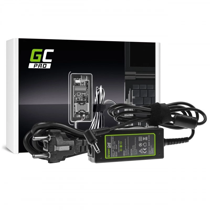 Zasilacz zielony Cell AD40P 45W do laptopów, 19V 2.37A, AC-to-DC, wejście 100–240V, czarny