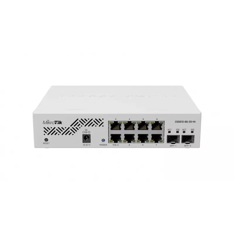 Przełącznik sieciowy MikroTik CSS610-8G-2S+IN — 8x Gigabit RJ-45, 2x SFP+ 10G, PoE, wejście 12–57 V