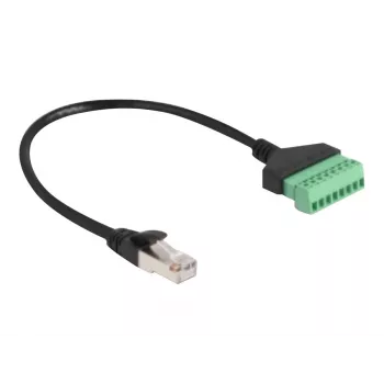 Kabel DeLOCK RJ45 Cat.6 z wtyczką do adaptera z blokiem zacisków 30 cm Czarny Zielony