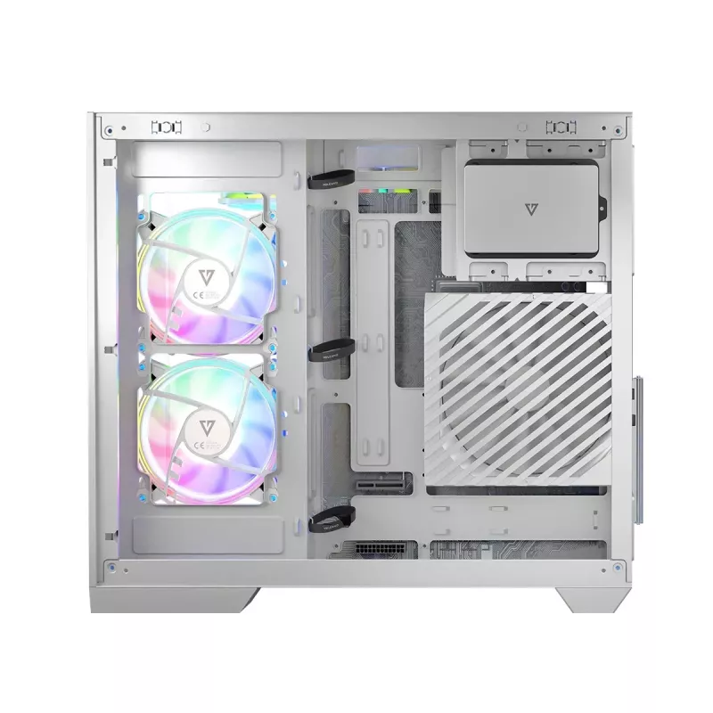 PC case MODECOM Volcano Panorama Midi Tower biały — micro ATX, szkło hartowane, ARGB, USB-C, obsługa GPU 400 mm