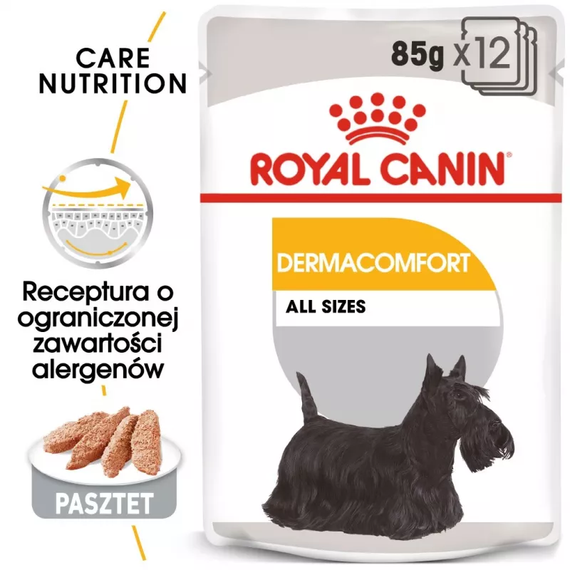 Mokra karma dla psów Royal Canin Dermacomfort Adult 85 g saszetka — dla wrażliwej skóry, smak drobiowy, 78% wilgotności
