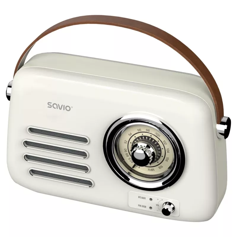 Radio przenośne SAVIO RS-02 — analogowy tuner FM, Bluetooth 5.3, zasilanie USB, 3 W, biały