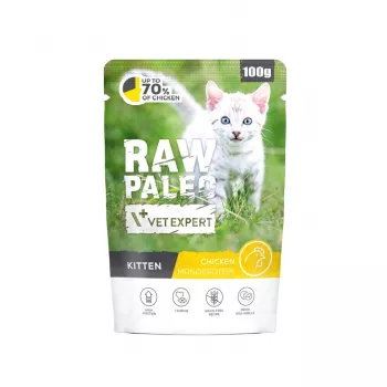Mokra karma surowa dla kota VETEXPERT Raw Paleo Kitten Kurczak 100 g — pełnoporcjowy posiłek dla kociąt, 80% wilgotności, 10,2% białka