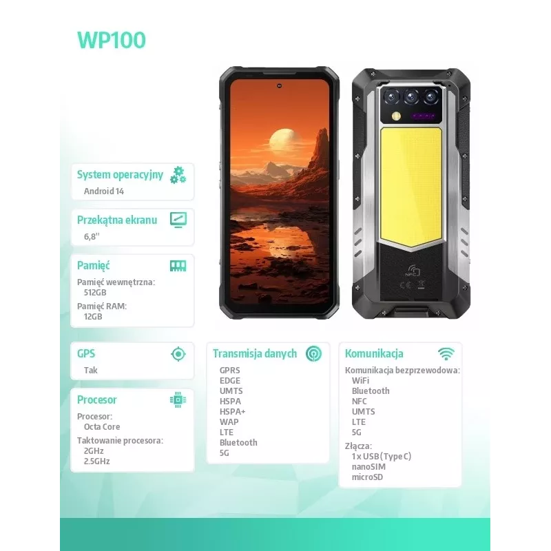 Smartfon Oukitel WP100 6,78 cala 12 GB RAM 512 GB Czarny