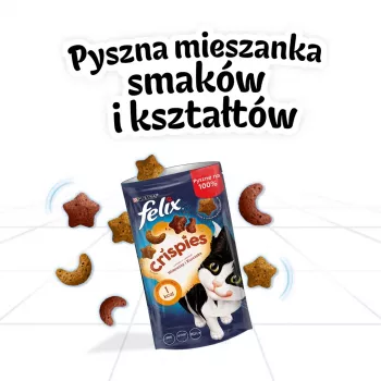 Suchy przysmak dla kota Felix Crispies Wołowina i Kurczak 45 g — mięsisty chrupiący przysmak dla kotów dorosłych, 31,5% białka, 15,5% tłuszczu