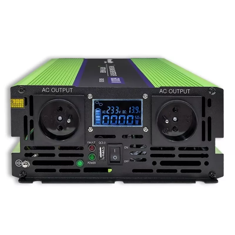 Qoltec Monolith Przetwornica napięcia | Ładowanie akumulatora | UPS | 2000W | 4000W | 12V na 230V | Czysty sinus | LCD czarno-zielony