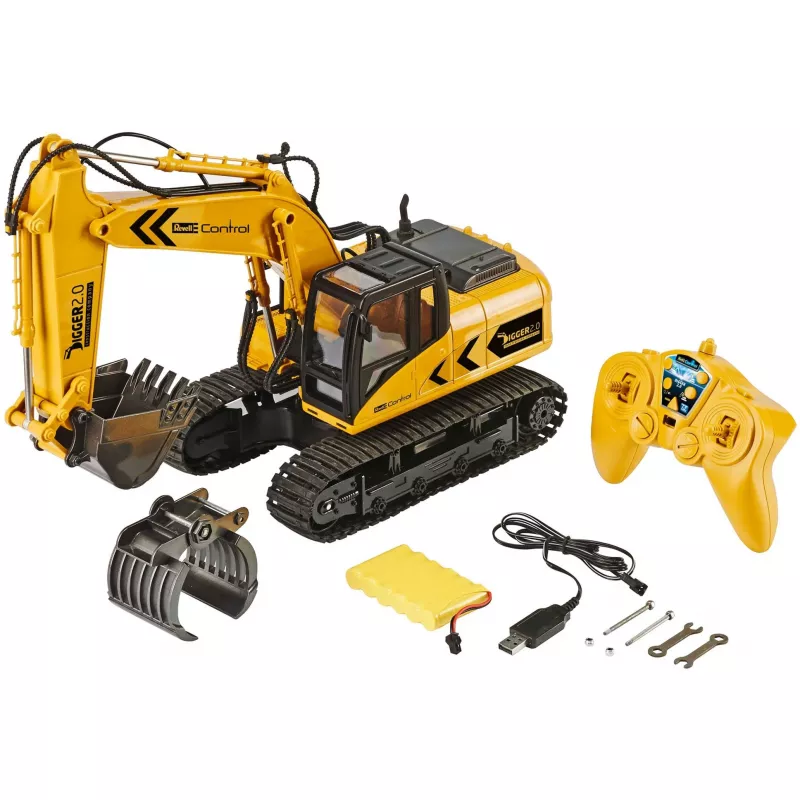Revell Digger 2.0 - Koparka - Silnik Elektryczny - 1:16 - Gotowy do jazdy (RTR) - Czarny - Żółty - Digger 2.0 (24924)