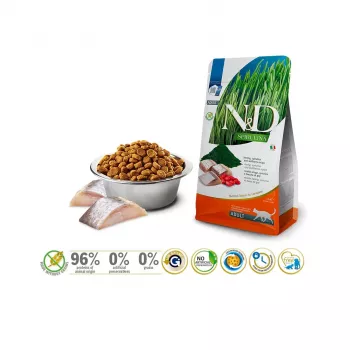 Sucha karma dla kota Farmina N&D Spirulina Śledź 1,5 kg — bez zbóż, 44% białka, 20% tłuszczu